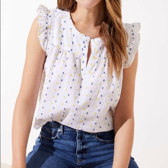 LOFT Tops - NWT LOFT Clip Smocked Split Neck Shell